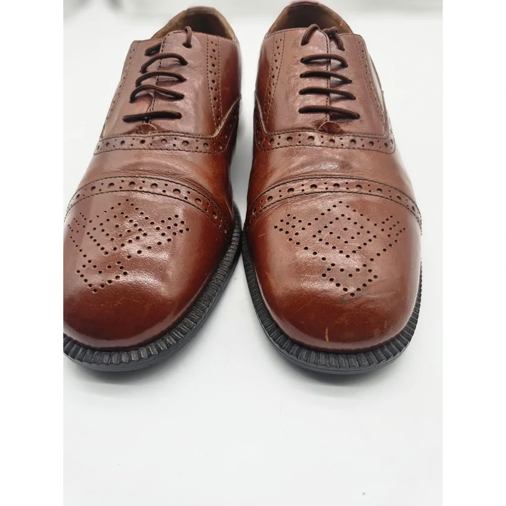 Adolfo Oxford Shoes Men's 9 W Brown Leather Hand Made Italy Brogue Medallion Toe